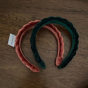 BaubleBar Braided Velvet Headband Duo - Forest Green and Rose Pink